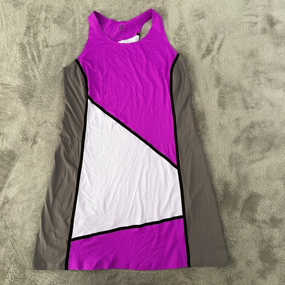 Title Nine Diamalete Tank Dress LARGE Colorblock Tennis Pickleball Purple Gray